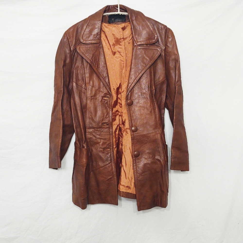 Vintage 1970s Chestnut Brown Leather Jacket - Picture 6 of 9